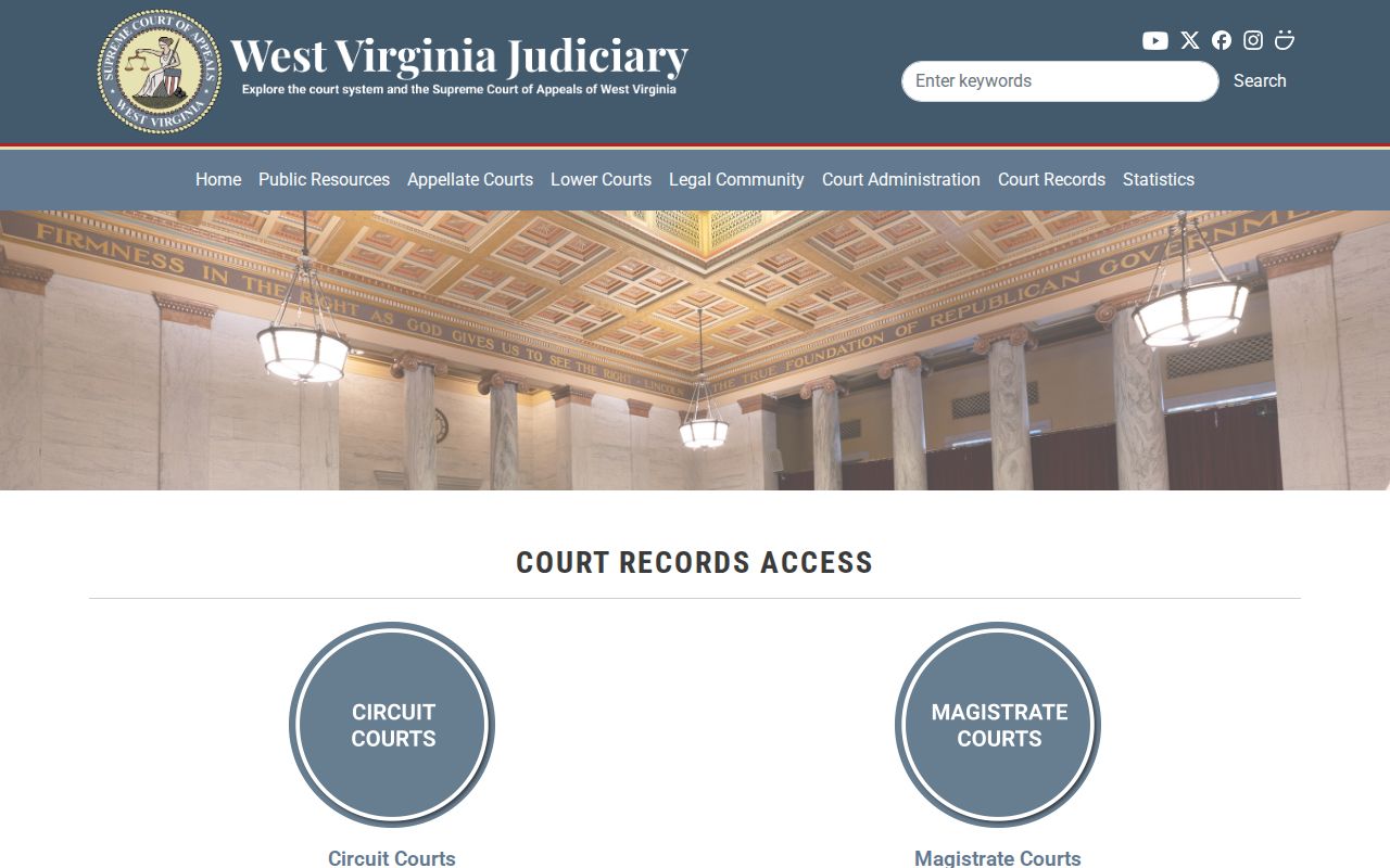 West Virginia Judiciary court record access page for Buckhannon searches