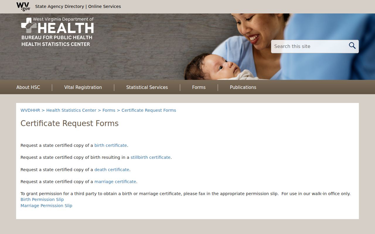 West Virginia vital certificate request forms for Buckhannon family research
