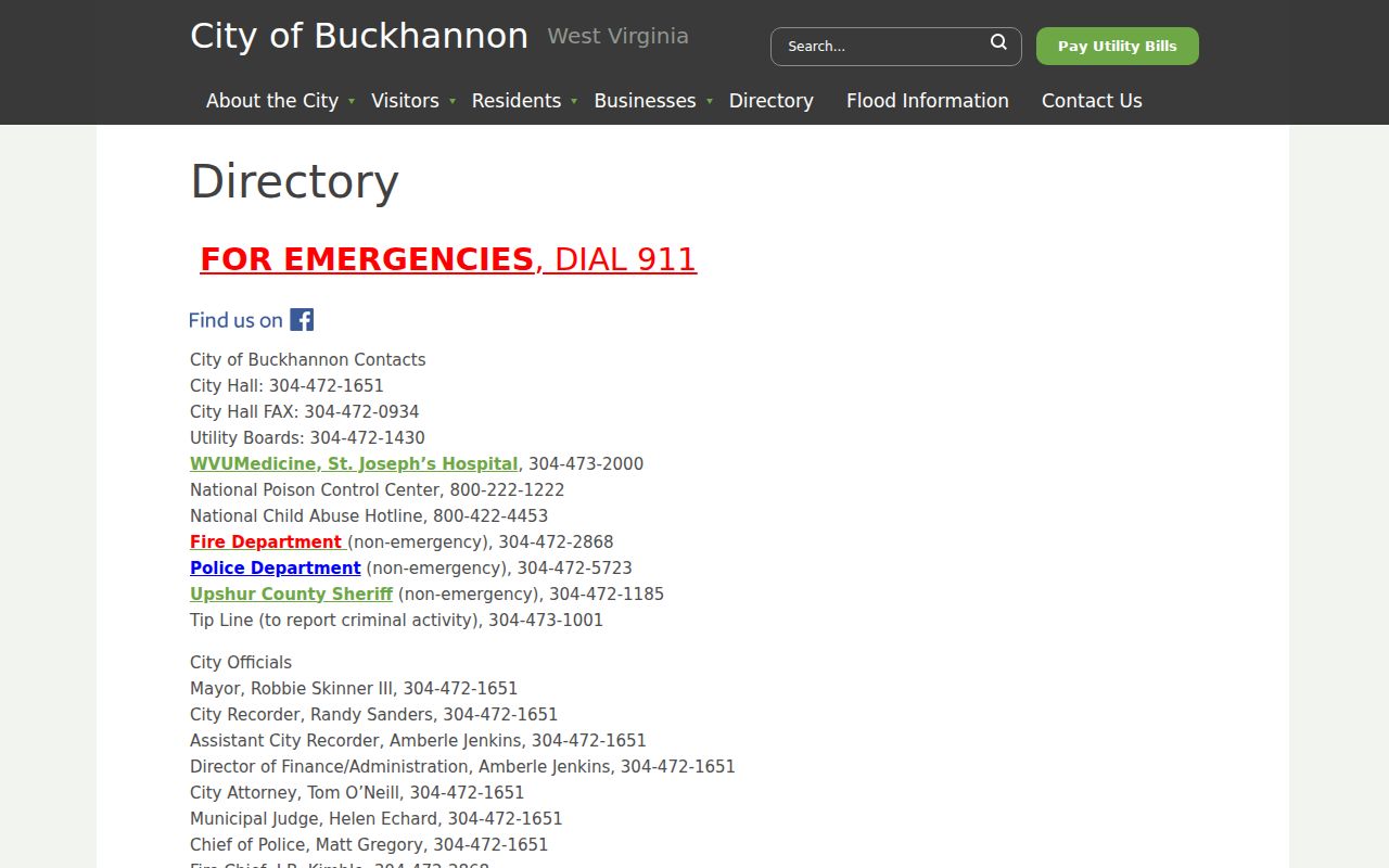 City of Buckhannon department directory for block and parcel questions